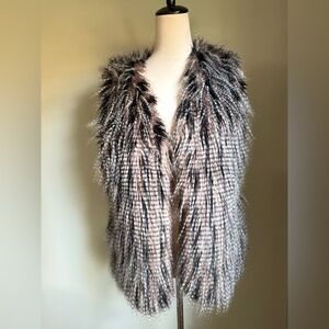 American Rag Women's Faux Fur Vest - Black Brown boho whimsi glam medium fall
